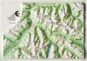 Georelief 3D Reliefpostkarte Schweizer Nationalpark