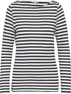 Geringeltes Langarmshirt aus Flammgarn mit U-Boot-Ausschnitt