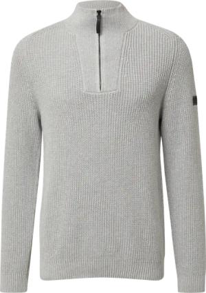 Gerippter Baumwoll-Pullover mit Troyer-Kragen
