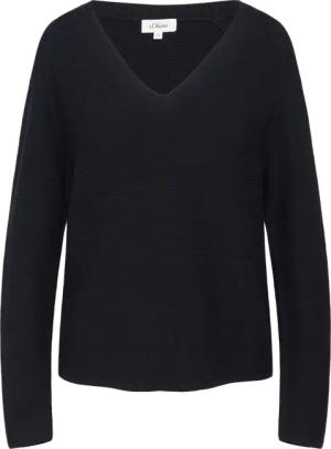 Gerippter Strickpullover aus Baumwollmix mit V-Ausschnitt