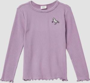 Geripptes Langarmshirt mit Spitzen- und Stickdetail