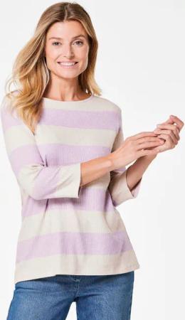 Geripptes Shirt mit Blockstreifen - flieder / gemustert - Gr. 50 von Goldner Fashion