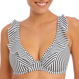 Gestreiftes Bikini-Oberteil mit tiefem Ausschnitt und Rüschen Jewel cove