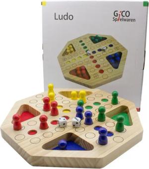GICO Spielesammlung Holz Ludo groß XL Gesellschaftsspiel für Jung und Alt 7957