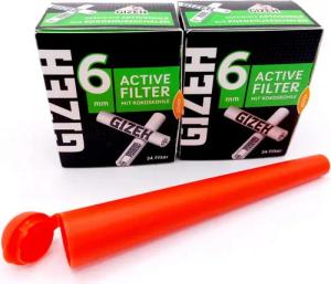 Gizeh Aktivkohlefilter Gizeh Active Filter Slim 2x34er Ø 6 mm Joint Tips inkl Joinhülle, Zubehör für Tabakpfeife, Joint Tips