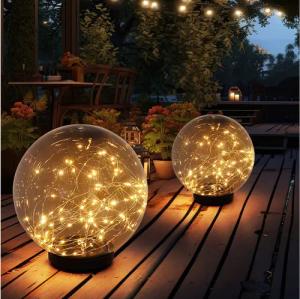 GLOBO LIGHTING LED Gartenleuchte, LED-Leuchtmittel fest verbaut, Warmweiß, Solarleuchte Kugellampe Steckleuchte LED rauch Lichterkette 2er Set