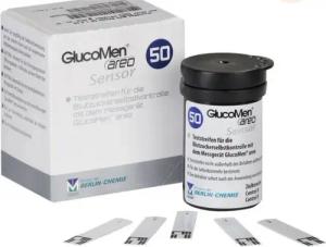 GlucoMen Blutzucker-Teststreifen GlucoMen areo Sensor Teststreifen, Spar-Set, 50-tlg., Geringe Blutmenge für Teststreifen, Diabeteskontrolle