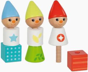 goki Lernspielzeug Schraubklötze Zwerge (packung, 12-St), bestehend aus 12 farbenfrohen Holzklötzen