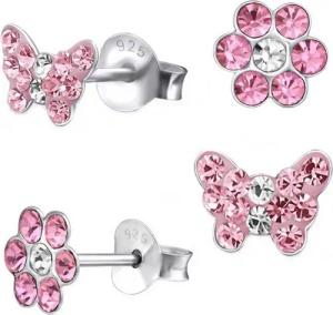 Goldene Hufeisen Ohrstecker-Set Ohrringe Kinder Schmetterling Kristall Blume 925 Silber Rosa (2 Paar, inkl. Etui), 925 Silber (Sterlingsilber), Hypoallergen