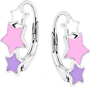 Goldene Hufeisen Paar Ohrhänger Sterne Klappbrisuren Ohrringe aus 925 Sterling Silber mit Emaille (1 Paar, inkl. Etui), rhodiniert