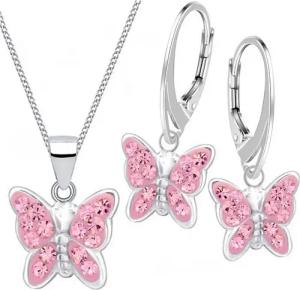 Goldene Hufeisen Schmuckset Kristall Schmetterling Ohrringe Anhänger Kette 925 Silber Set (4-tlg, inkl. Geschenk-Etui), Geschenkset