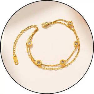GOLDKLEIN Edelstahlarmband Zirkonia Steine Doppelreihig Edelstahl Gold Schmuck, Angebot - inkl. Schmuckbox