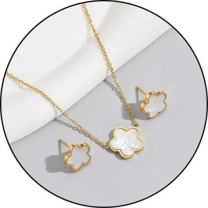 GOLDKLEIN Schmuckset Blumen Edelstahl Ohrringe Halskette Set Perlmutt (2-tlg), Angebot - inkl. Schmuckbox