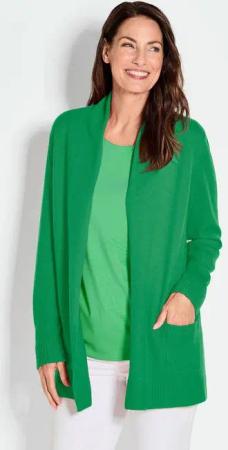 GOLDNER Strickjacke Langarm Cardigan aus Merino Damen Indoorjacke lang, offen tragbar, Langarm, weich, hüftbedeckend