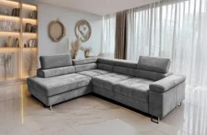 Goldstoff Ecksofa mit Schlaffunktion, Cord Couch für Wohnzimmer - Cord Ecksofa, Cord Sofa VOYAGE 2 Teile, Großer Bettkasten