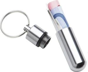 Goods+Gadgets Pillendose Mini Aluminium Pillendose Wasserdichte Reise Kapsel Schlüsselanhänger (Schlüsselanhänger, Metall-Kapsel), 52 mm lang