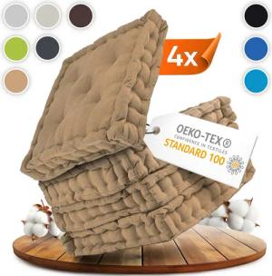 Gräfenstayn Sitzkissen 4er Set 40x40 cm mit 8 cm Polsterung aus 100 % Baumwolle -, robustes Sitzkissen für Indoor & Outdoor, bequemes Bodenkissen
