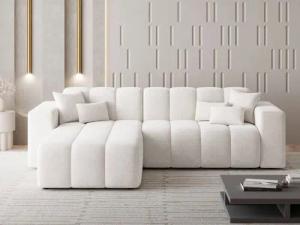 GrainGold Ecksofa L-Form NORK - 265x180 cm, Creme, Links, Polyurethanschaum, Wellfedern