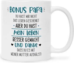 GRAVURZEILE Tasse mit Spruch - Bonus Eltern, Keramik, Farbe: Papa Weiß