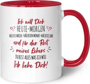 GRAVURZEILE Tasse mit Spruch - Ich will dich - Geschenk für Freund Freundin, Keramik, Farbe: Rot