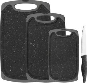 GRÄWE Schneidebrett Schneidebrett-Set, 4-teilig, inkl. Messer, Granit-Look