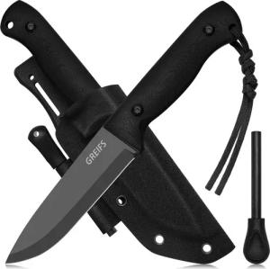 GREIFS Universalmesser BUSHMASTER Outdoor-Messer aus D2 Stahl mit Kydex Holster + Feuerstahl