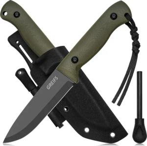 GREIFS Universalmesser BUSHMASTER Outdoor-Messer aus D2 Stahl mit Kydex Holster + Feuerstahl