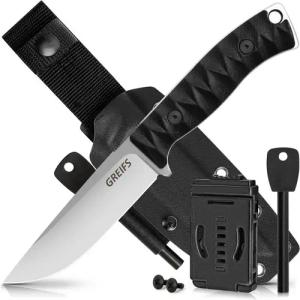 GREIFS Universalmesser RANGER Outdoor-Messer aus D2 Stahl mit Kydex Holster und Feuerstahl