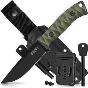 GREIFS Universalmesser RANGER Outdoor-Messer aus D2 Stahl mit Kydex Holster und Feuerstahl