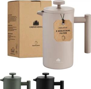 GRØNENBERG French Press Kanne 0,6 oder 1 Liter l Edelstahl Kaffeebereiter mit Thermo Effekt, 0.6l Kaffeekanne, Kaffeepresse inkl. 3 Ersatz-Filter