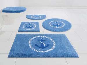 Grund Badematte Port Louis, Höhe 20 mm, rutschhemmend beschichtet, fußbodenheizungsgeeignet, Kunstfaser, rechteckig, Design mit Anker, maritim, Made in Europe