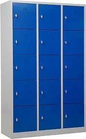 Gürkan Schließfachschrank lichtgrau, enzianblau 106978, 15 Schließfächer 119,0 x 45,0 x 190,0 cm