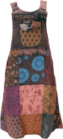 Guru-Shop Minirock Boho Latzrock, Patchwork Trägerkleid, Latzkleid.. alternative Bekleidung