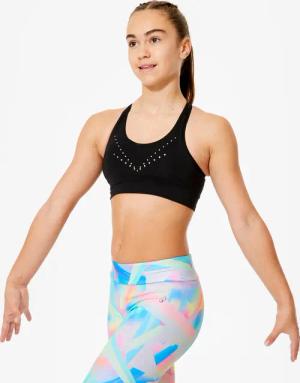 Gymnastik-Bustier Mädchen atmungsaktiv - schwarz mit Pailletten