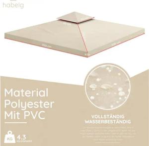 habeig Pavillon-Ersatzdach Pavillondach Ersatzdach 360g/m² PVC 3x3m WASSERDICHT, 360,00 g/m², 100% wasserdicht