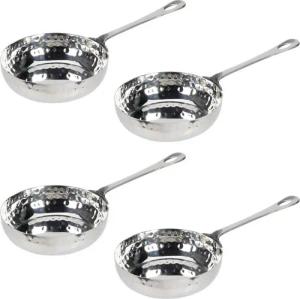 HAC24 Servierpfanne Edelstahl Mini Pfanne Gehämmert mit Stiel ø 11 cm, Edelstahl (4-tlg), Fassungsvermögen 260 ml