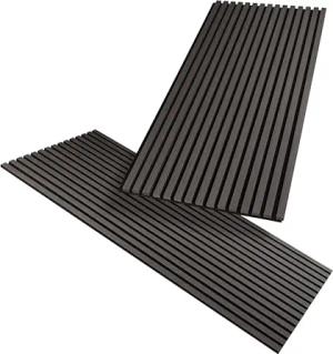 HAGEFOL® Akustikpaneele Holz 120x60 cm, 2 Stück, Farbe: Schwarz, Wandpaneele Holz, 3D Lamellenwand aus Holzfurnier auf Akustik Filz, Akustikpaneele 1200x600 mm