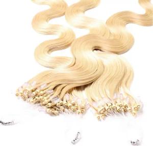 hair2heart Echthaar-Extension Microring Loops - gewellt #9/0 Lichtblond 0.5g 40cm