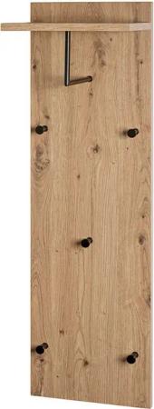 HAKU Garderobenständer PARMA 9 Garderobe - eiche-schwarz - MDF, Metall - H. 100cm x B. 30cm, (1xWandgarderobe, Wandhalterung - Wandhalter), Wandhakenleiste - Hakenleiste - Garderobenleiste - Wandhaken