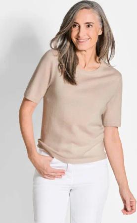 Halbarmpullover mit Rundhals aus Kaschmir - beige - Gr. 23 von Goldner Fashion