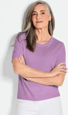 Halbarmpullover mit Rundhals aus Kaschmir - flieder - Gr. 21 von Goldner Fashion