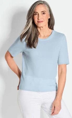 Halbarmpullover mit Rundhals aus Kaschmir - hellblau - Gr. 21 von Goldner Fashion