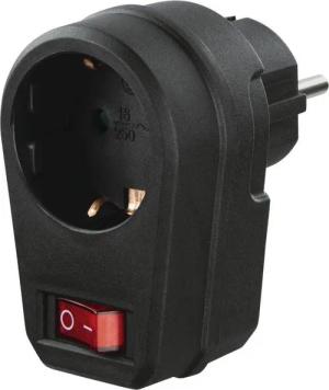 Hama Anschlussstück Steckdosenadapter mit Schalter, erhöhtem Berührungsschutz, schwarz