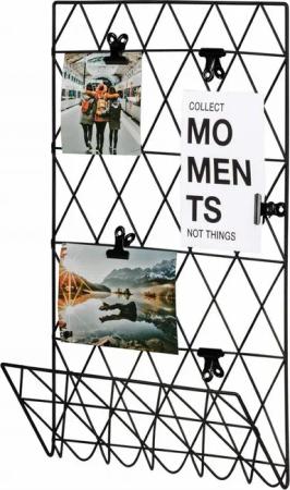 Hama Bilderrahmen Wandgitter Memoboard Gitterwand 30x45cm, (Packung), Set, Fotowand DIY Metall Gitter Wand Deko Mit Ablagefach Klammern Pinnwand