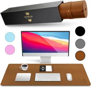 HAMZAM Schreibtischunterlage 90x40cm - PU Leder - Schreibtisch Unterlage mit Mauspad Funktion