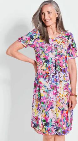 Hängerchen Kleid mit floralem Druck - pink / gemustert - Gr. 44 von Goldner Fashion