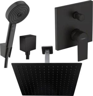 Hansgrohe und Jowi Duscharmatur Duscharmatur Vernis Schwarz Unterputz Kopfbrause mit Deckenanschluss (Unterputz-Duschsystem, Set) Mattschwarz