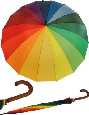 HAPPY RAIN Stockregenschirm XXL Schirm Regenbogen für zwei Personen, riesengroß und kunterbunt