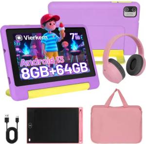 Happybe 7 Zoll 64GB HD-Display mit Schreibtafel, Kopfhörer & Tasche Kinder Tablet (7", 64 GB, Android, Android 13, Vorinstallierte Kindersoftware, Lernen durch Spielen)