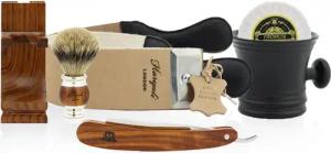 Haryali London Rasierset 6-teiliges Herren Rasierer Rasierpinsel Set mit Holzgriff, 4-tlg.
